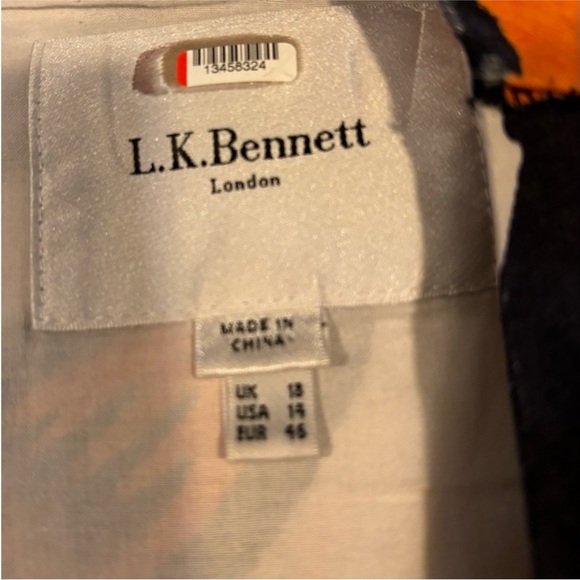 LK Bennett Orange and Black Geometric Midi Dress - Picture 4 of 5